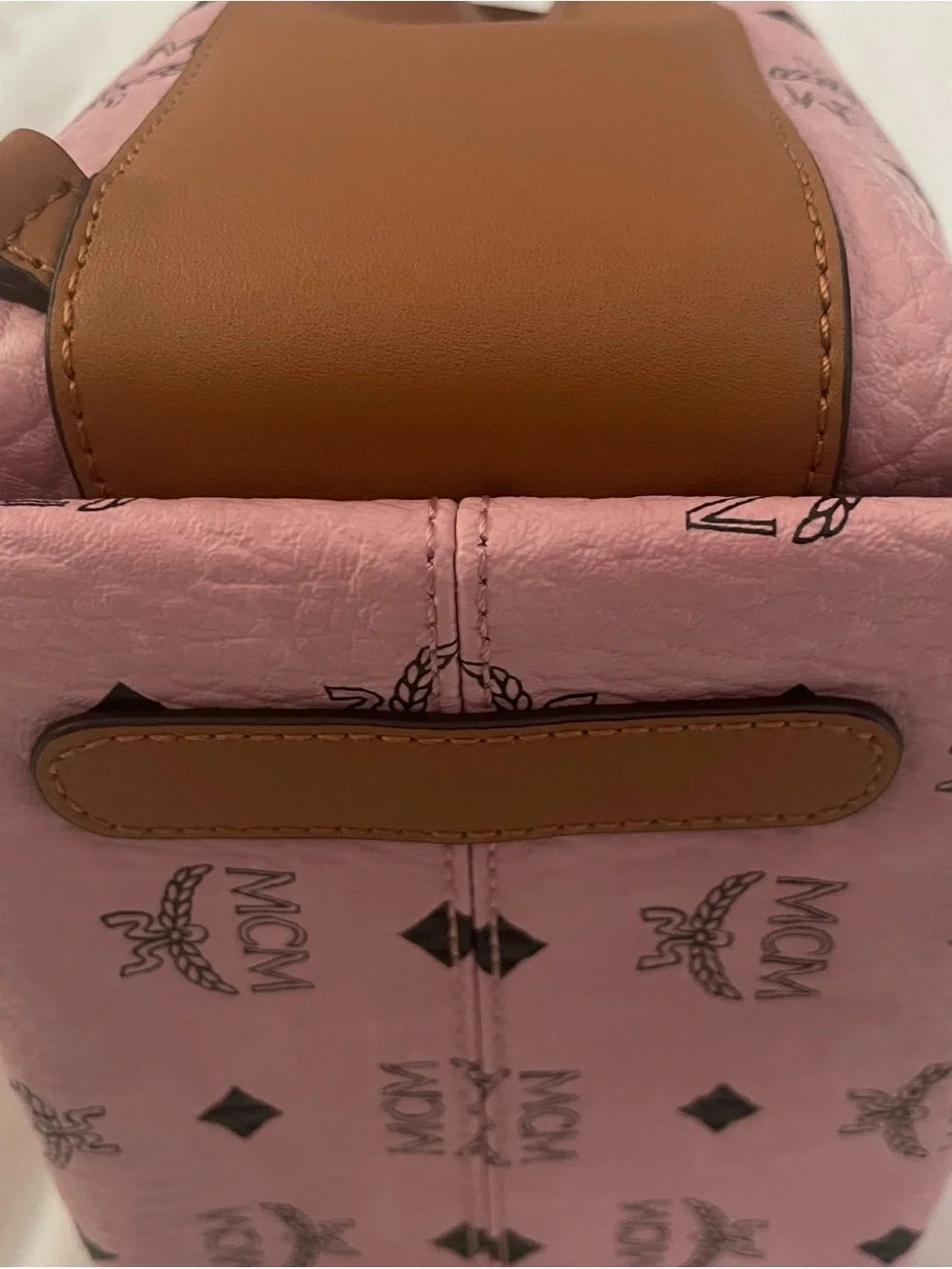 MCM MFO Colorblock Pink Coated Canvas with Tan Leather Backpack